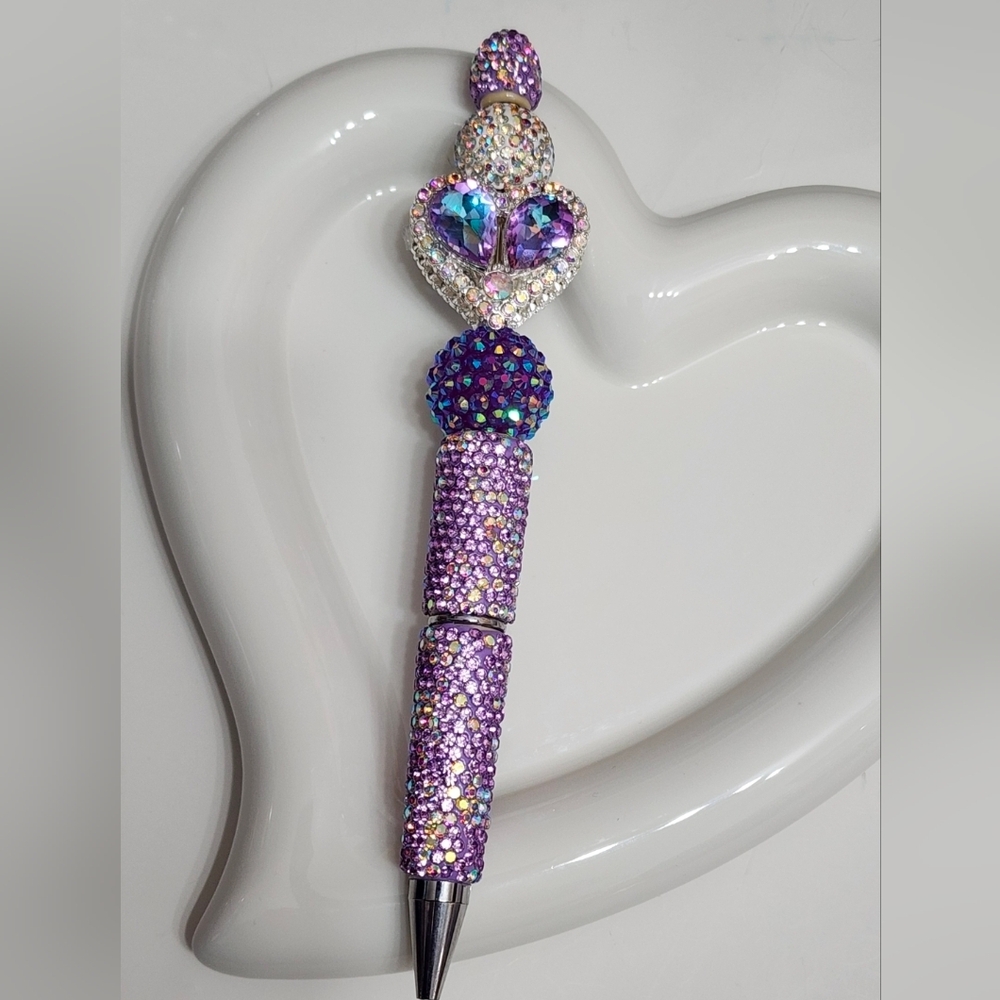 Rhinestone Heart Pen Purple Bling Beaded‎ Pen Valentine Gift